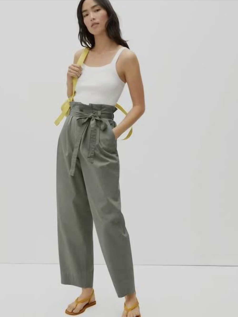 Banana Republic Factory Paperbag Waist Wide Leg Pants Size 6 Petite Olive